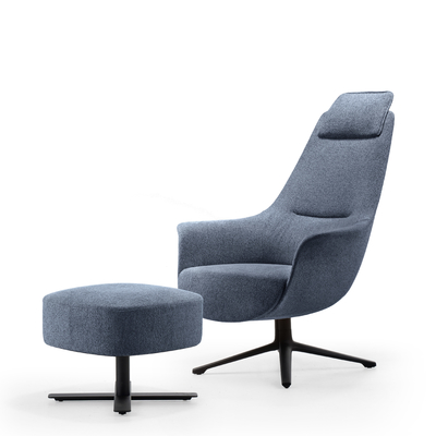 High Back Office Lounge Chair With Ottoman , Fabic Modern Swivel Recliner With Footrest
