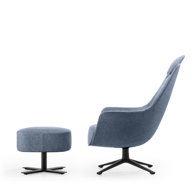 High Back Office Lounge Chair With Ottoman , Fabic Modern Swivel Recliner With Footrest